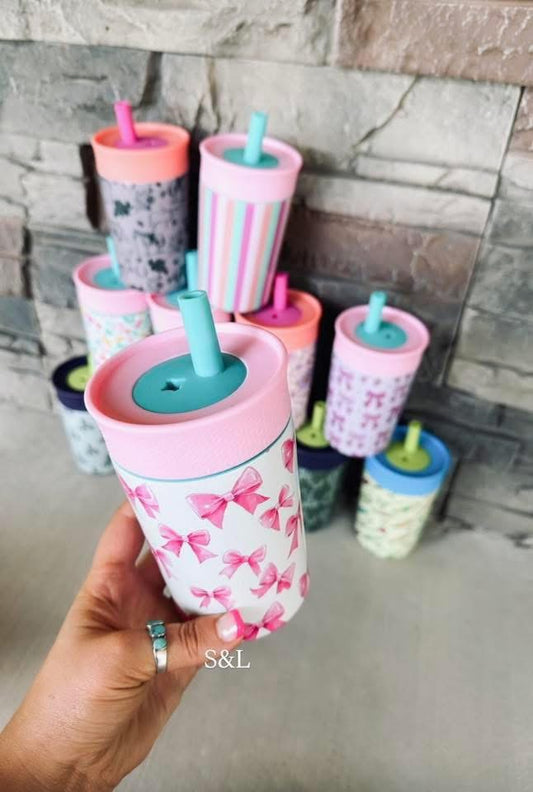 white bow kids cups